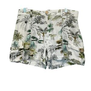 Cklass Fashionline Women's Tropical Print Pocketed Linen Blend Shorts Sz Large
